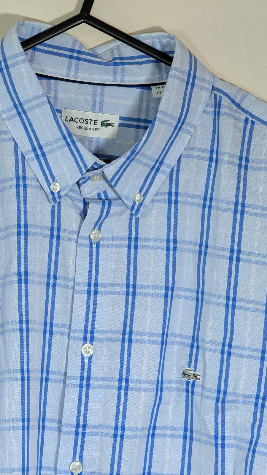 Lacoste Men's Check Shirt - Blue - Size 45 / XXL