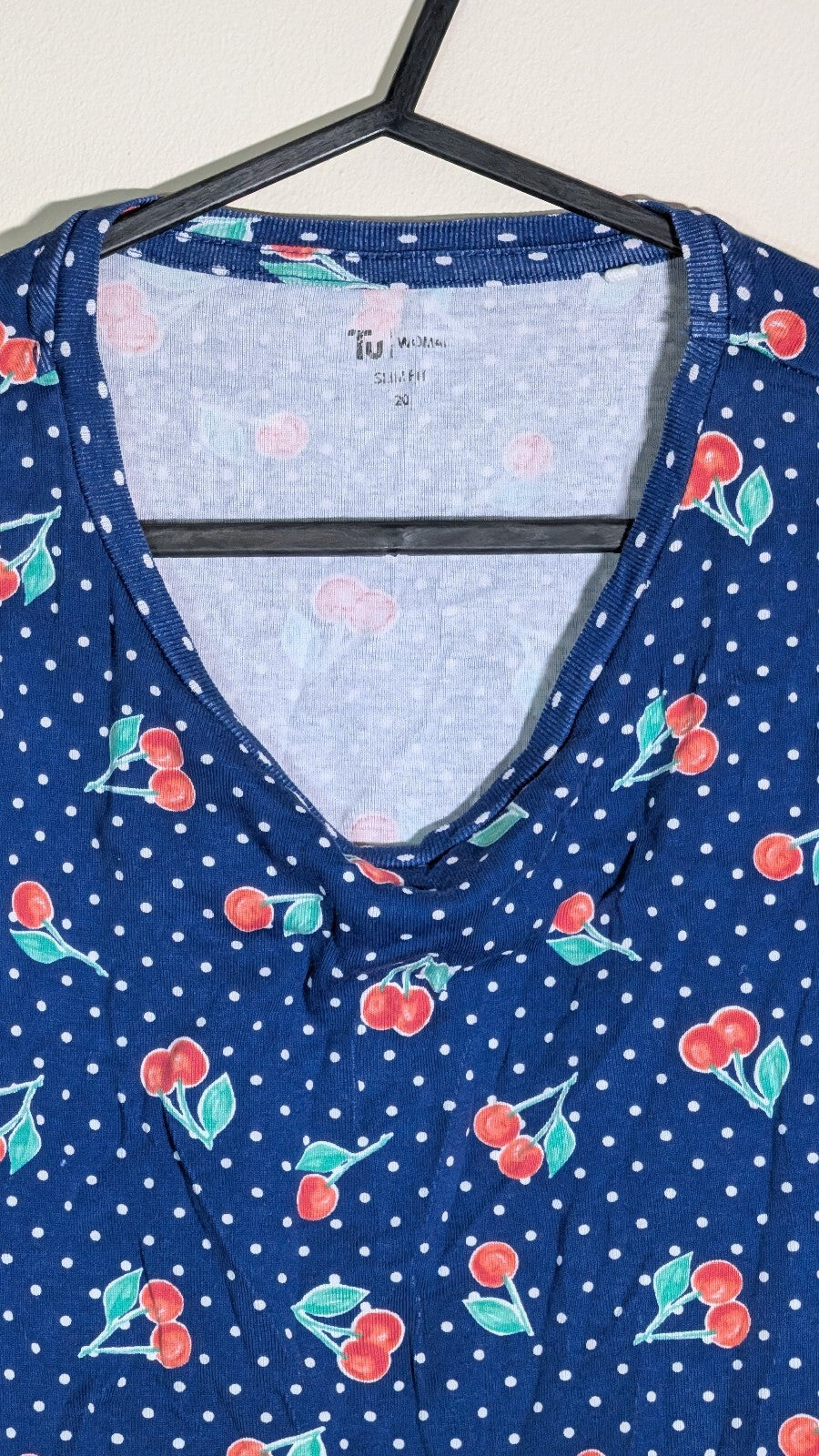 Tu Women's Slim Fit Cherry T Shirt - Blue - Size 20
