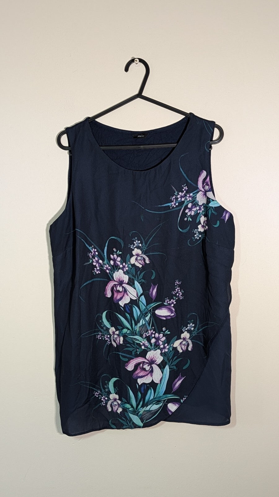 M&Co Women's Floral Vest T Shirt - Navy - Size 12