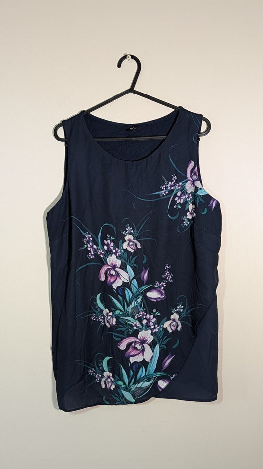 M&Co Women's Floral Vest T Shirt - Navy - Size 12