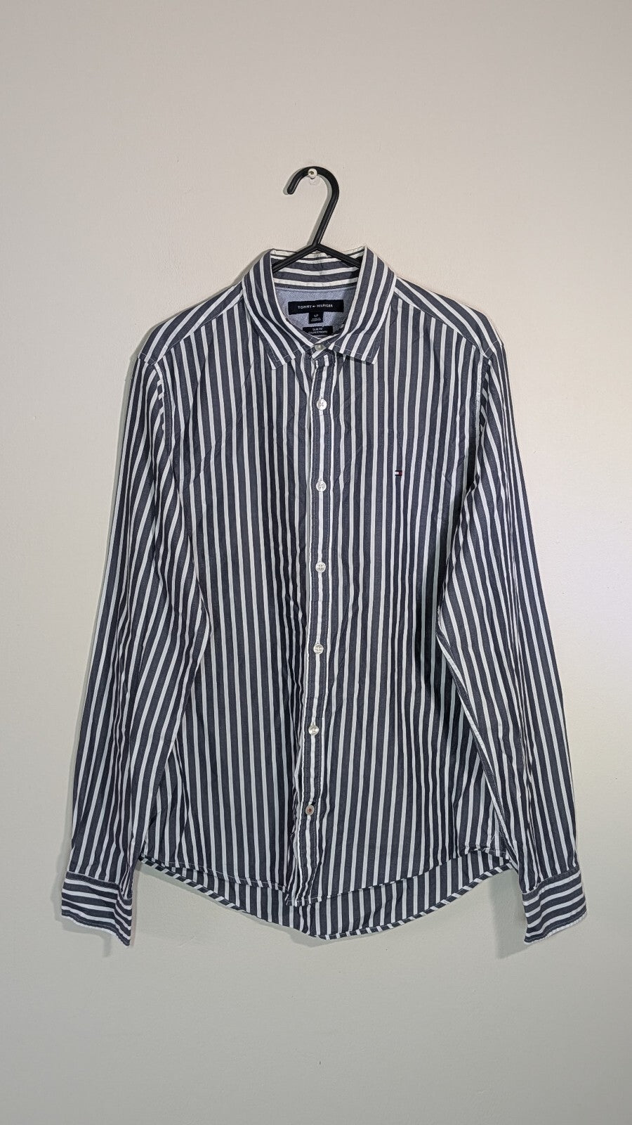 Tommy Hilfiger Men's Slim Fit Striped Shirt - Blue - Size Small