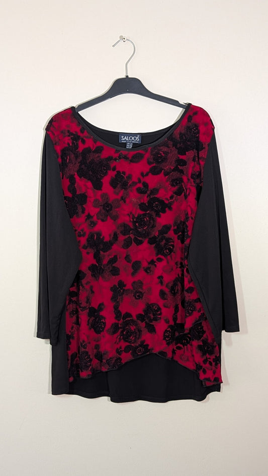 Saloos Women's Floral T Shirt - Red - Size 22