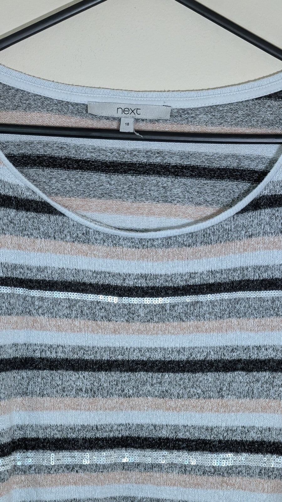 Next Women's Striped Sweatshirt Jumper - Grey - Size 18