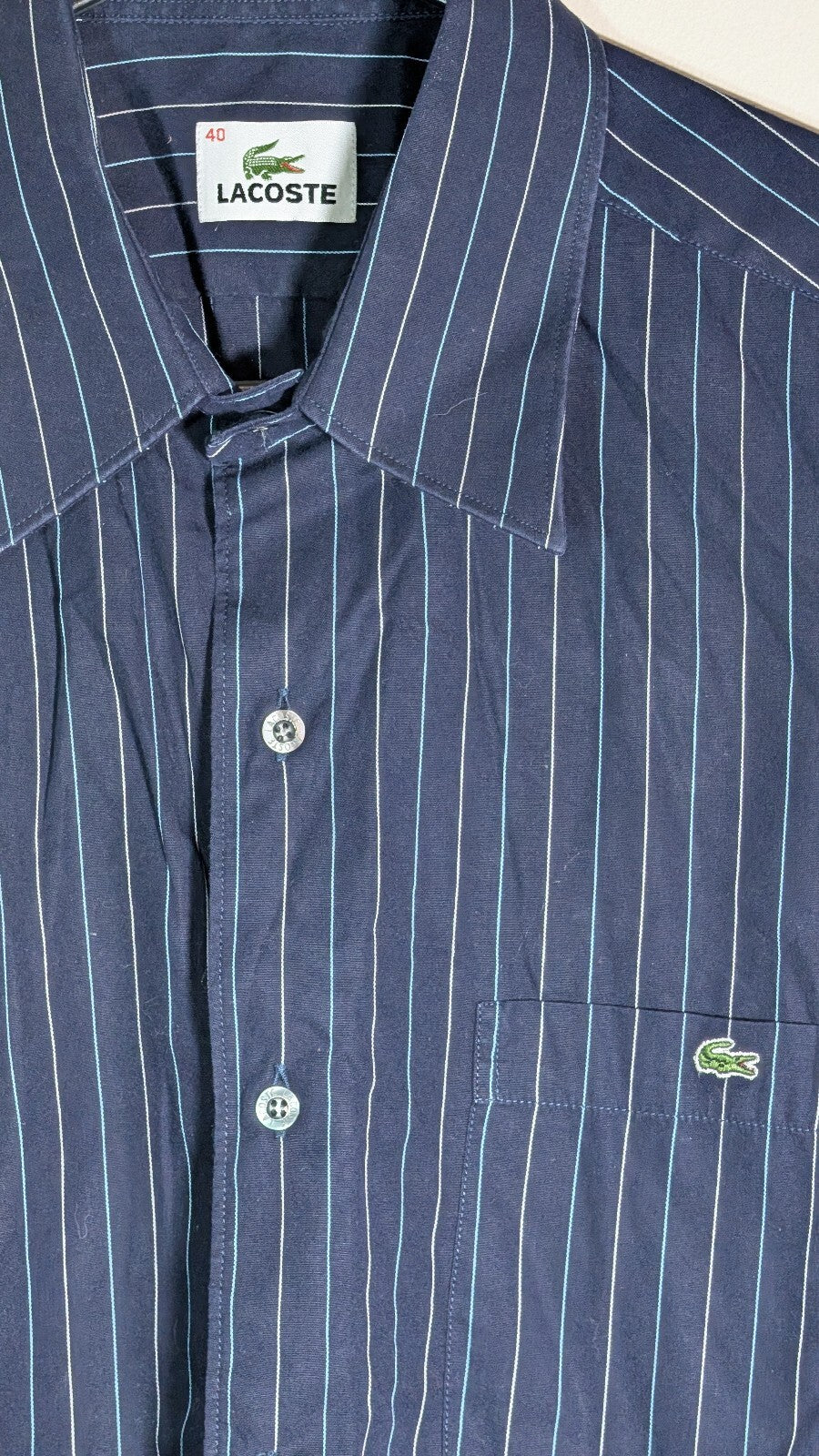 Lacoste Men's Striped Shirt - Navy - Size 40 / Medium