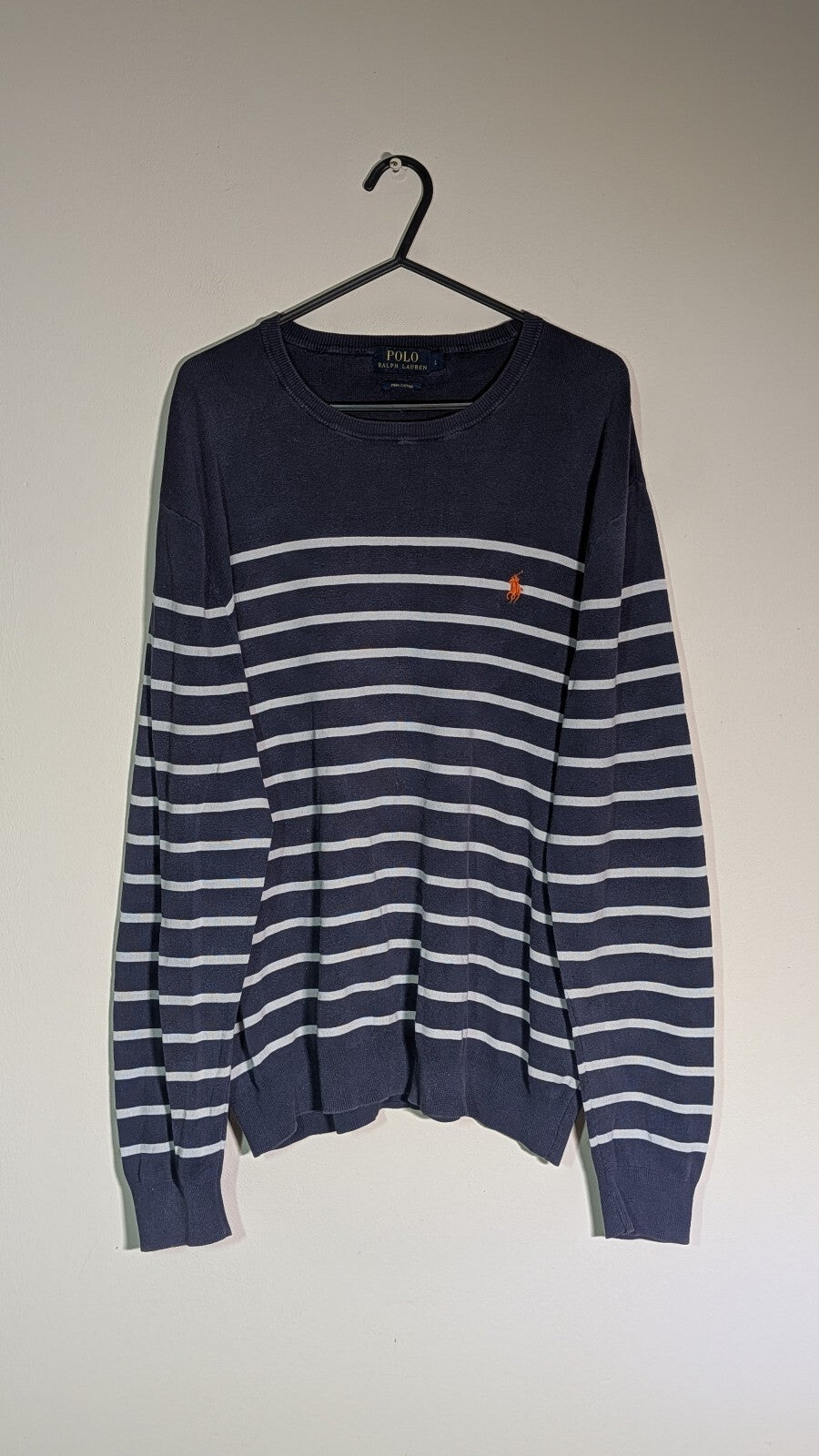 Ralph Lauren Men's Striped Sweatshirt Jumper - Navy - Size Large
