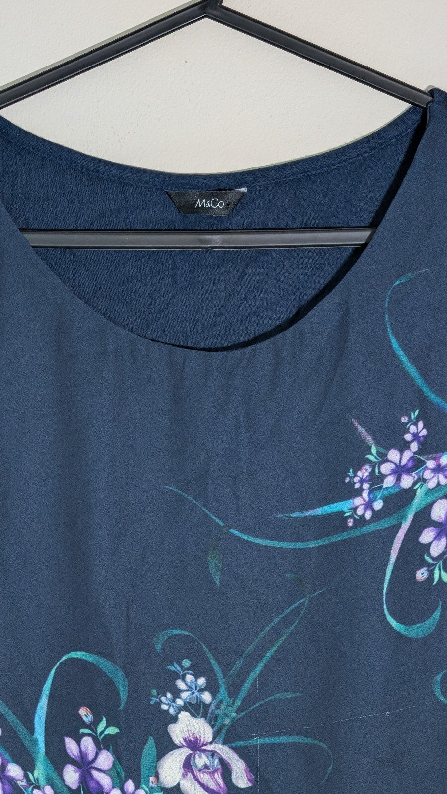 M&Co Women's Floral Vest T Shirt - Navy - Size 12