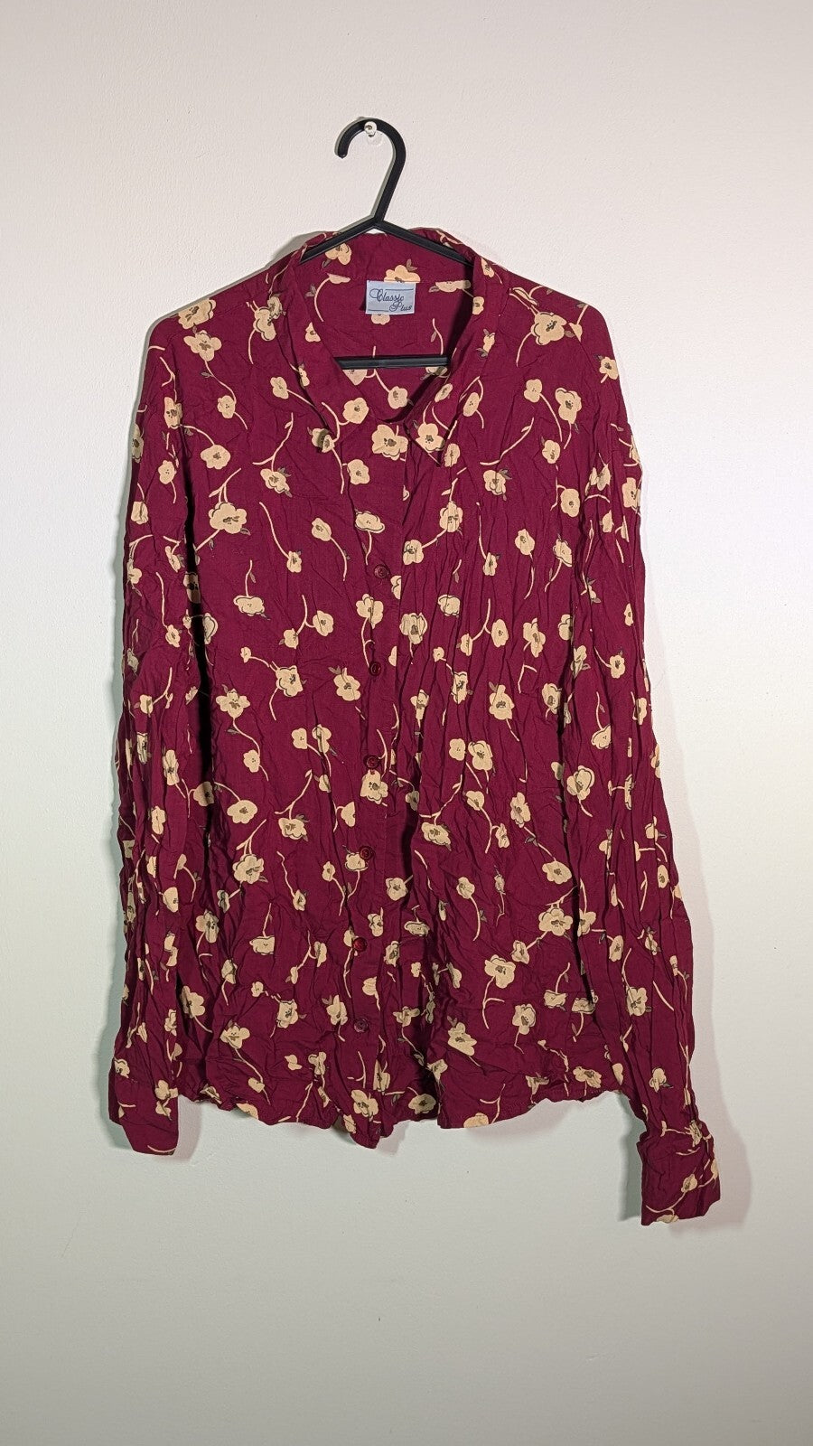 Classic Plus Women's Floral Shirt - Burgundy - Size 20
