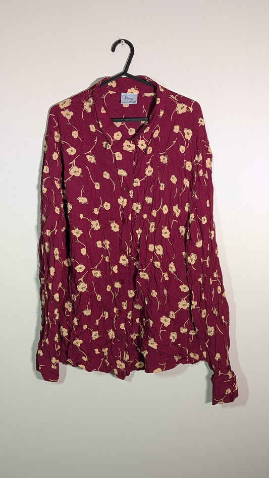 Classic Plus Women's Floral Shirt - Burgundy - Size 20