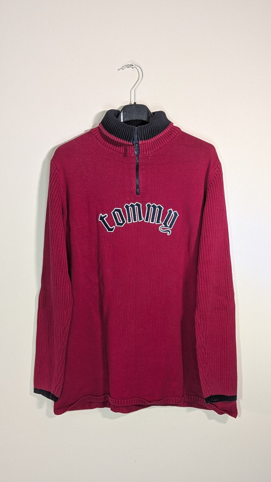 Tommy Hilfiger Men's 1/4 Zip Jumper - Red - Size Large
