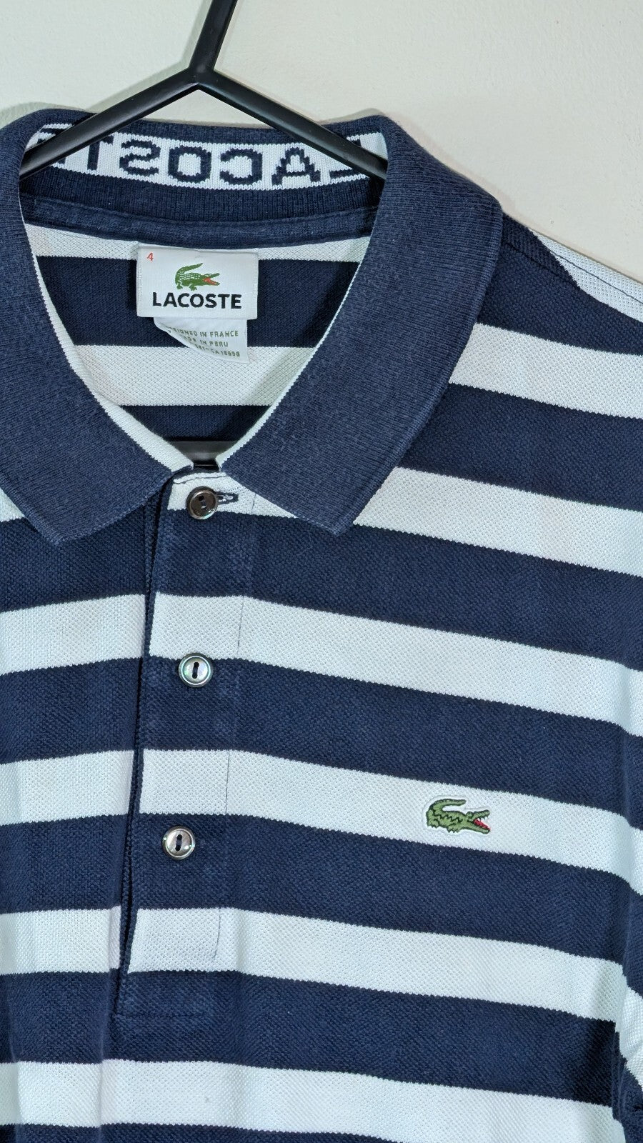 Lacoste Men's Striped Polo T Shirt - Navy - Size 4 / Medium