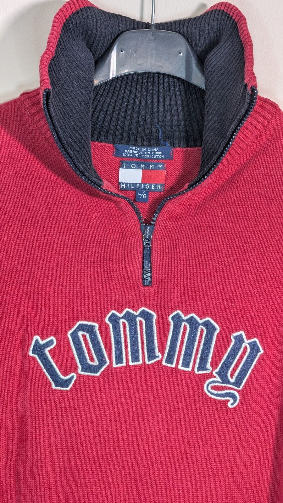 Tommy Hilfiger Men's 1/4 Zip Jumper - Red - Size Large