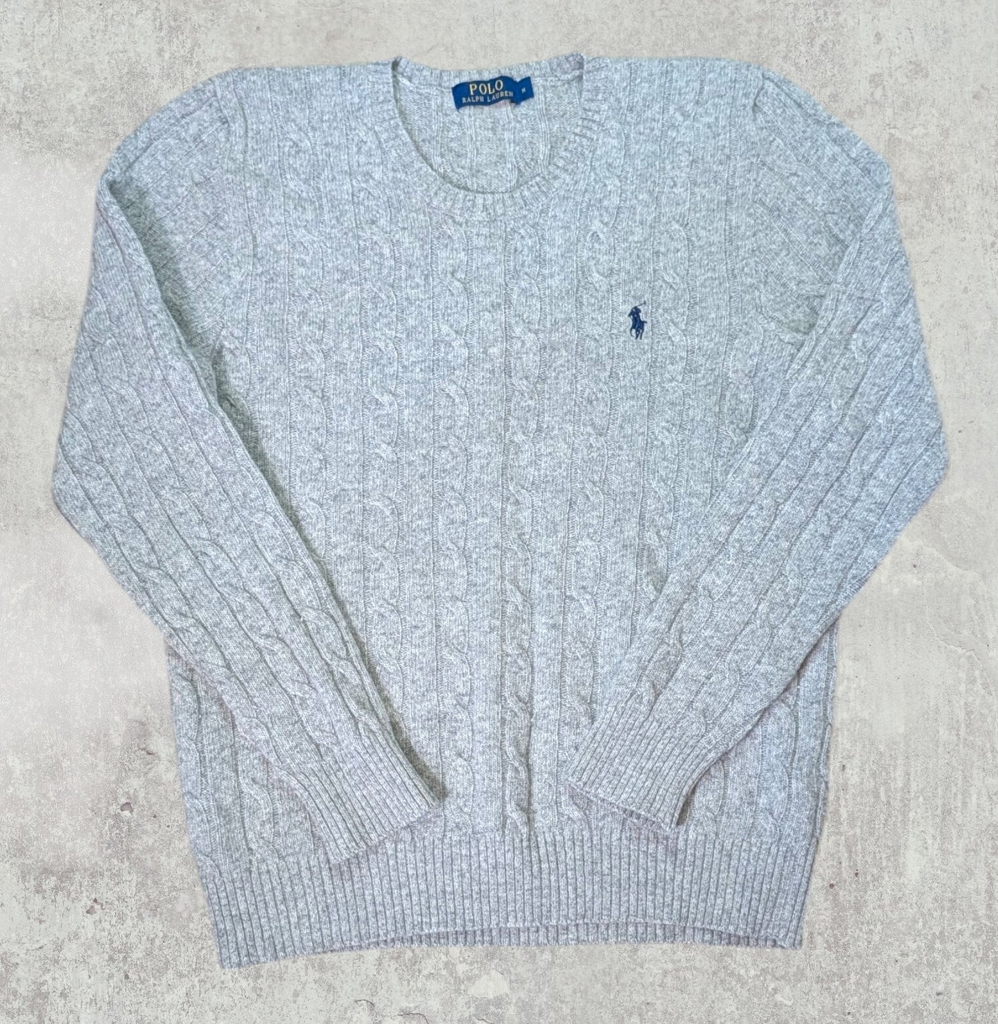 Ralph Lauren Men's Cable Knit Jumper Sweatshirt - Grey - Size Medium