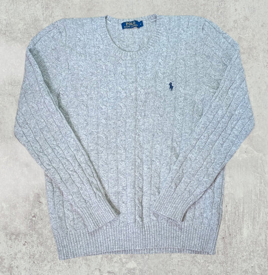 Ralph Lauren Men's Cable Knit Jumper Sweatshirt - Grey - Size Medium