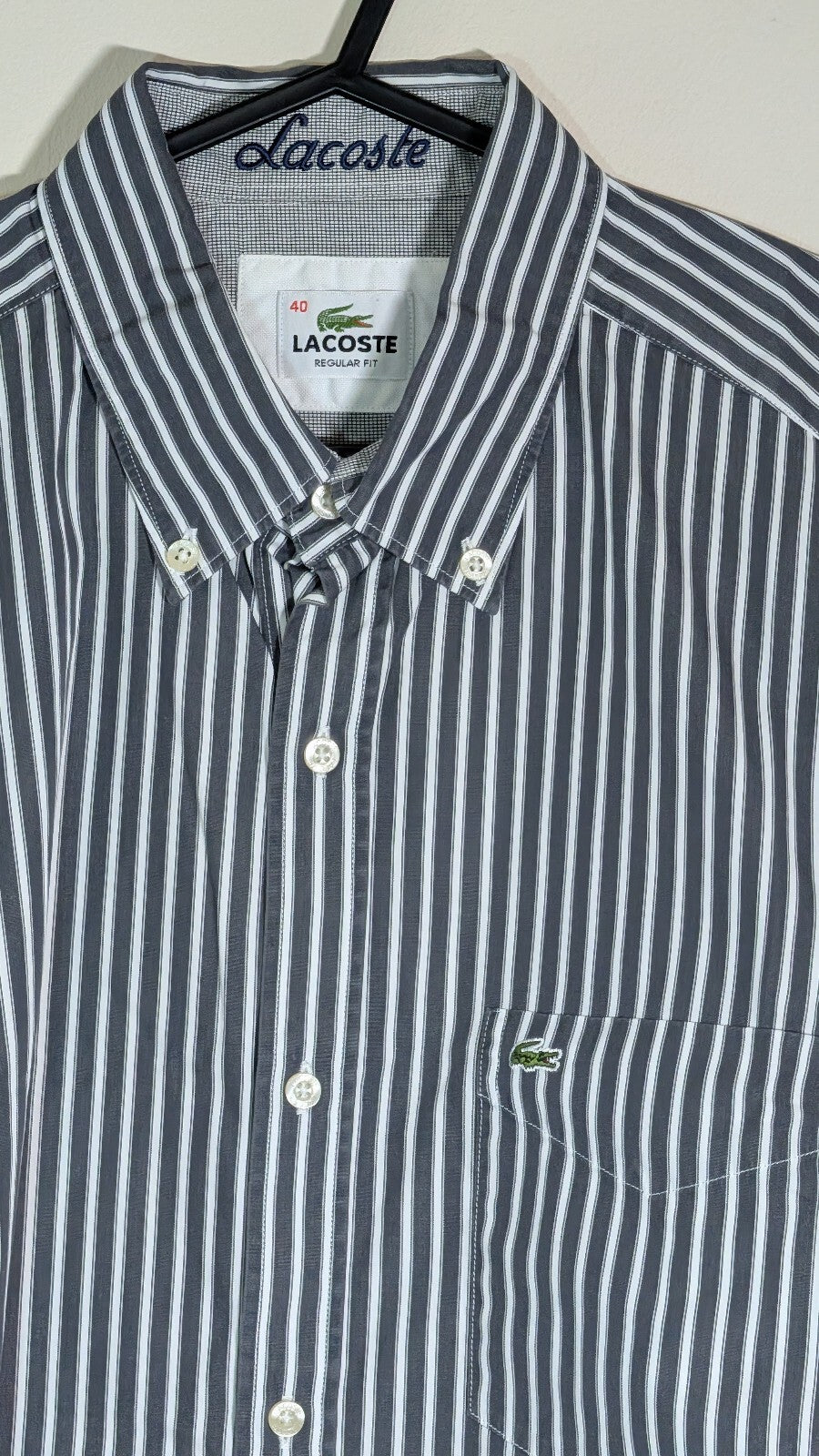 Lacoste Men's Striped Shirt - Grey - Size 40 / Medium