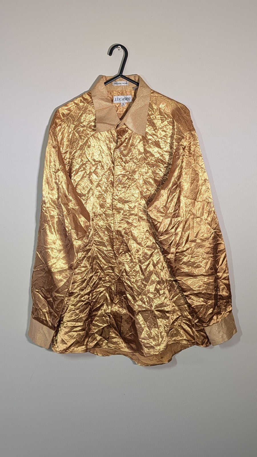 Lucasini Men's Vintage Disco Shirt - Gold - Size 16 / XL