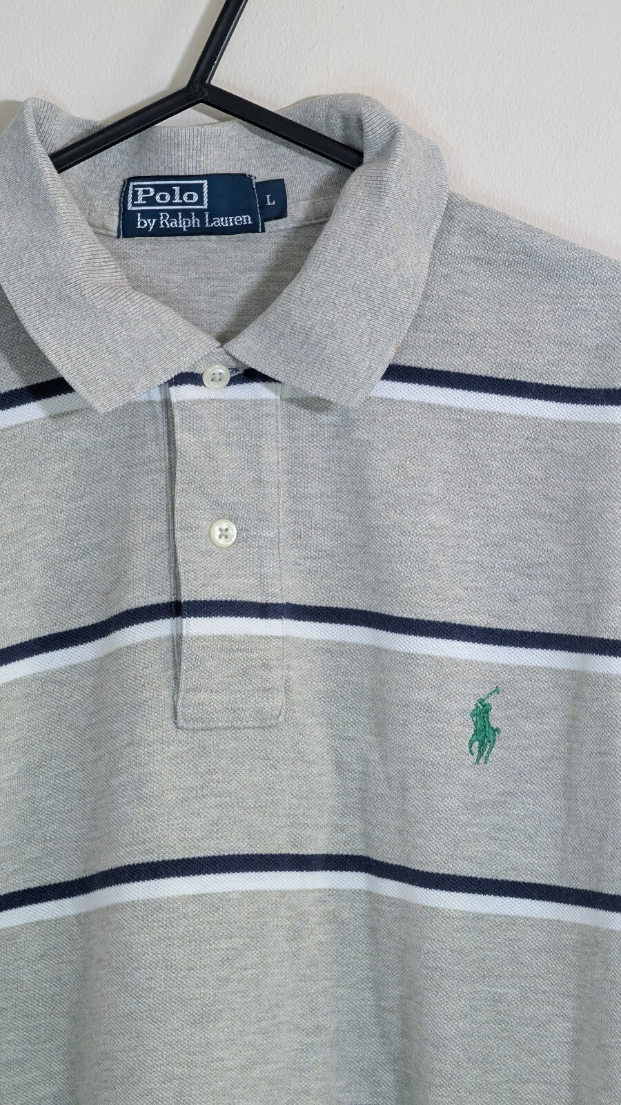 Ralph Lauren Men's Striped Polo T Shirt - Grey - Size Large