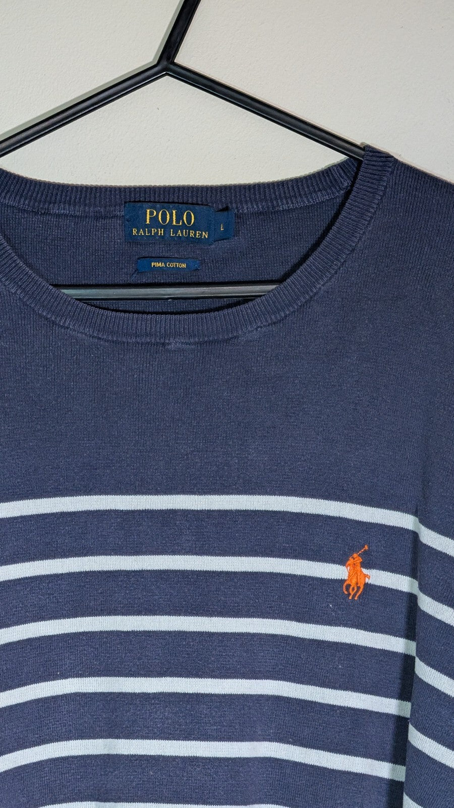 Ralph Lauren Men's Striped Sweatshirt Jumper - Navy - Size Large