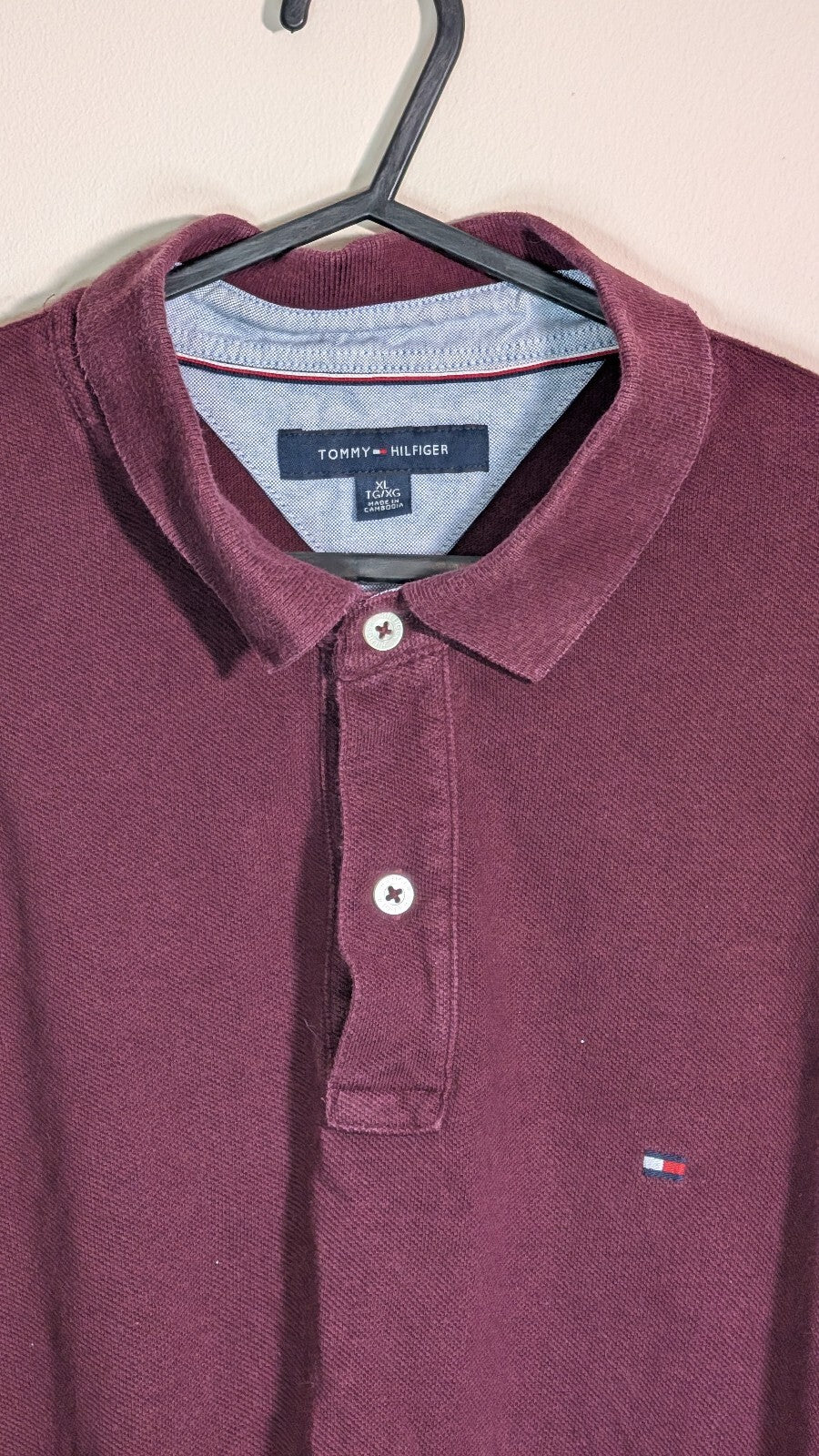 Tommy Hilfiger Men's Polo T Shirt - Burgundy - Size XL