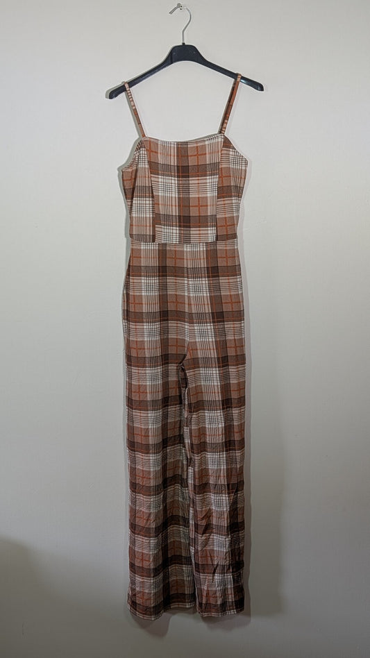 Almost Famous Women's Check Jumpsuit - Brown - Size Medium