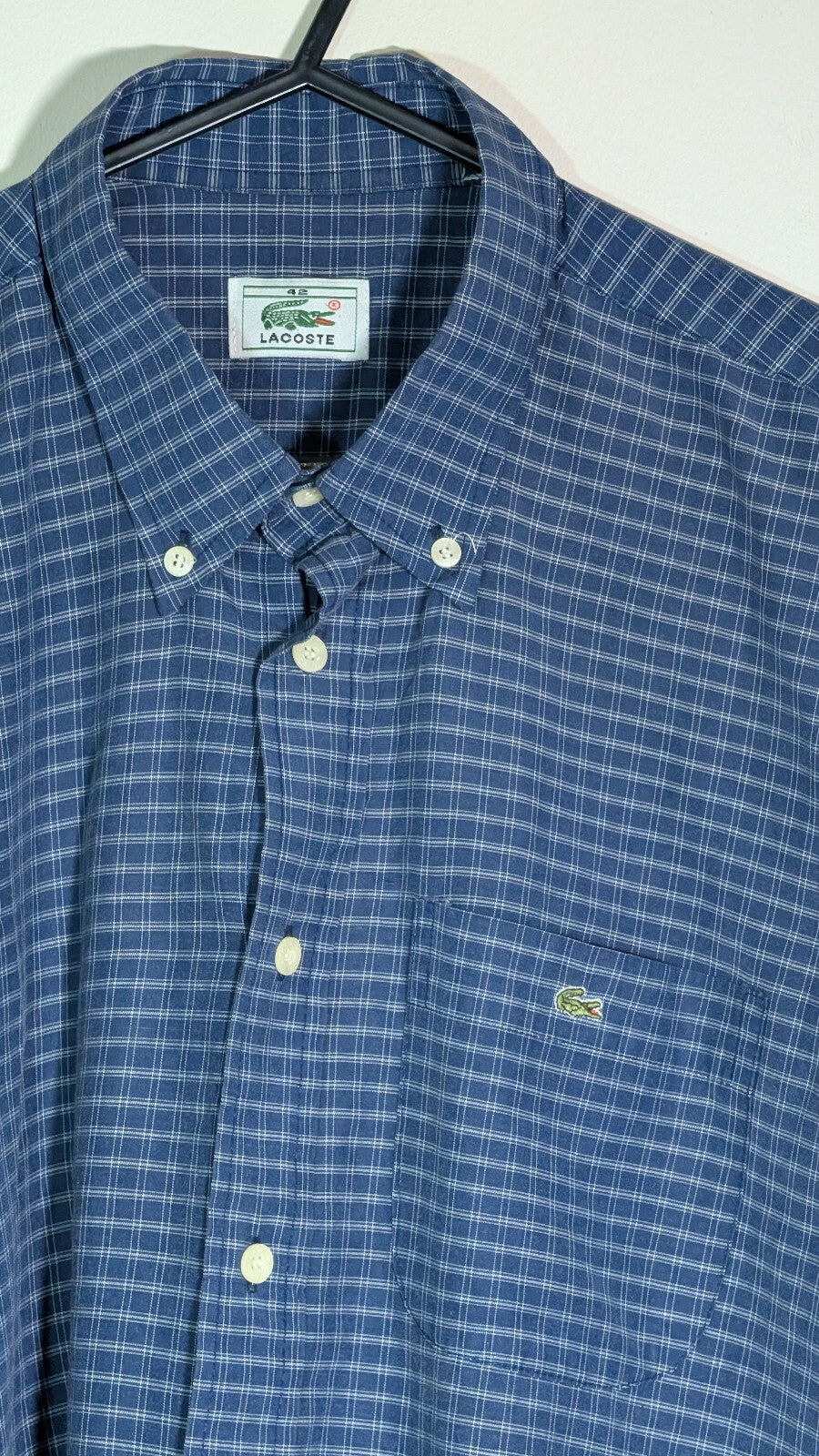 Lacoste Men's Check Shirt - Navy - Size 42 / Large