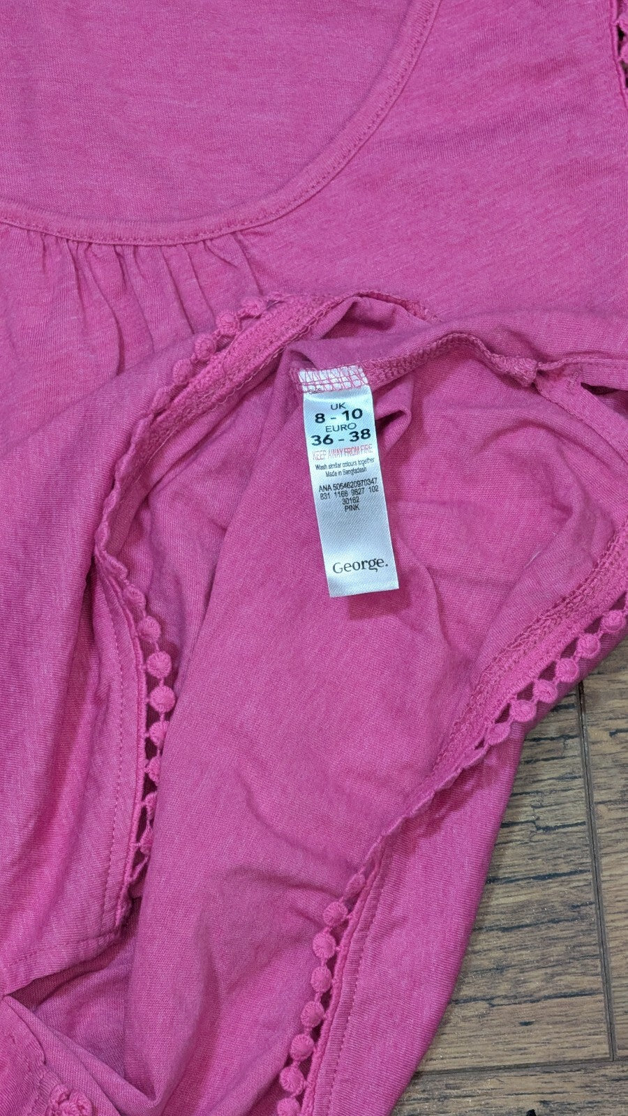 George Women's Vest T Shirt - Pink - Size 8