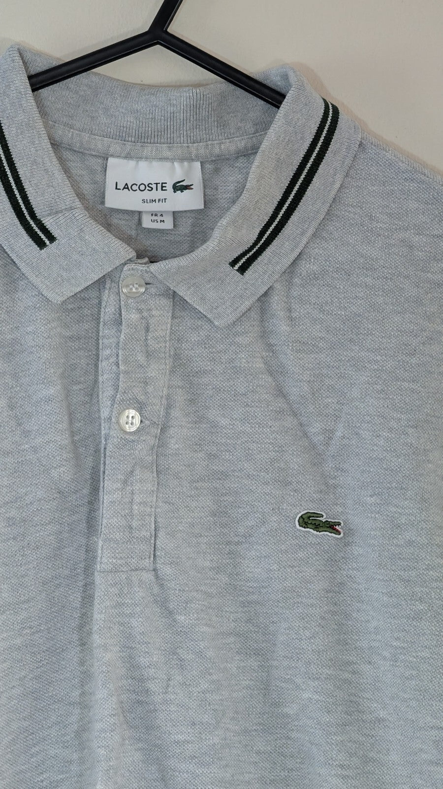 Lacoste Men's Slim Fit Polo T Shirt - Grey - Size 4 / Medium
