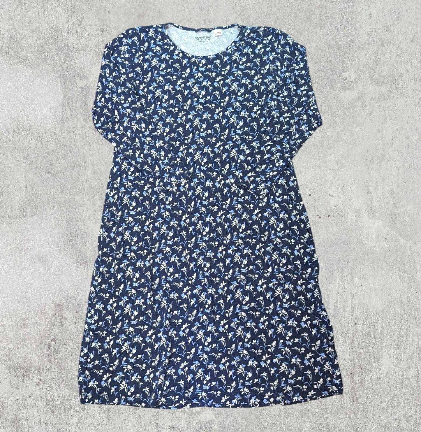 Lands End Women's Floral Dress - Navy - Size Medium