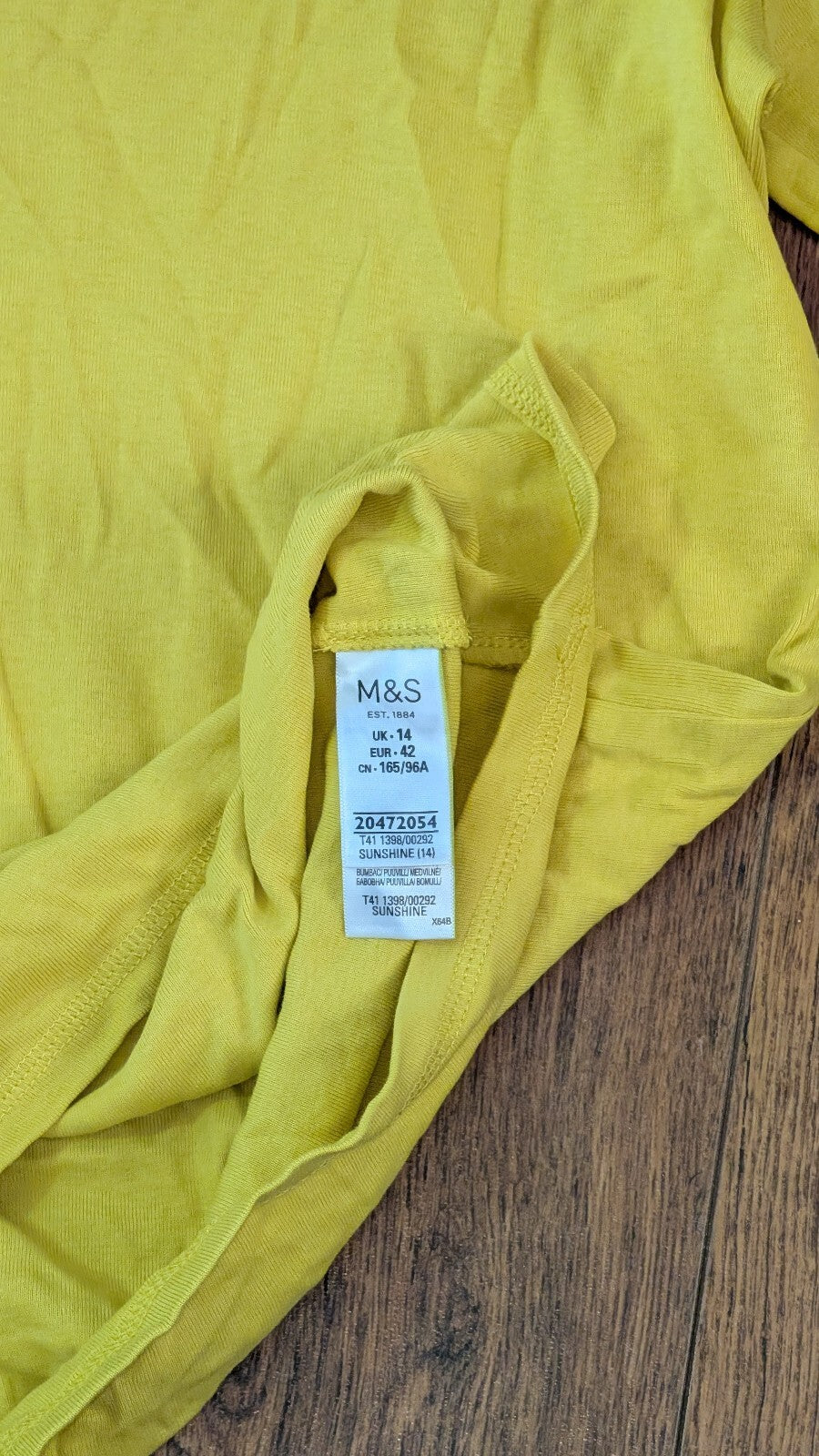 M&S Women's T Shirt - Yellow - Size 14