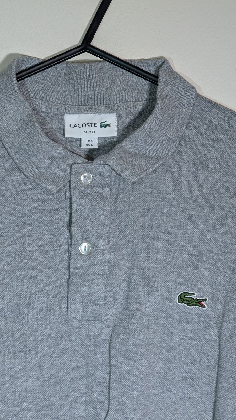 Lacoste Men's Slim Fit Polo T Shirt - Grey - Size 5 / Large