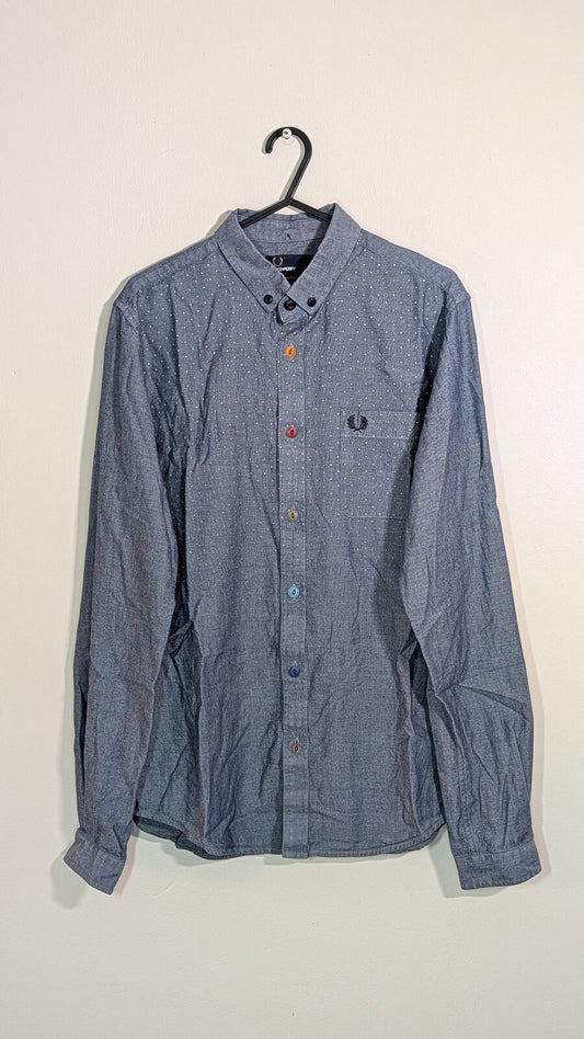 Fred Perry Men's Slim Fit Shirt - Blue - Size Small