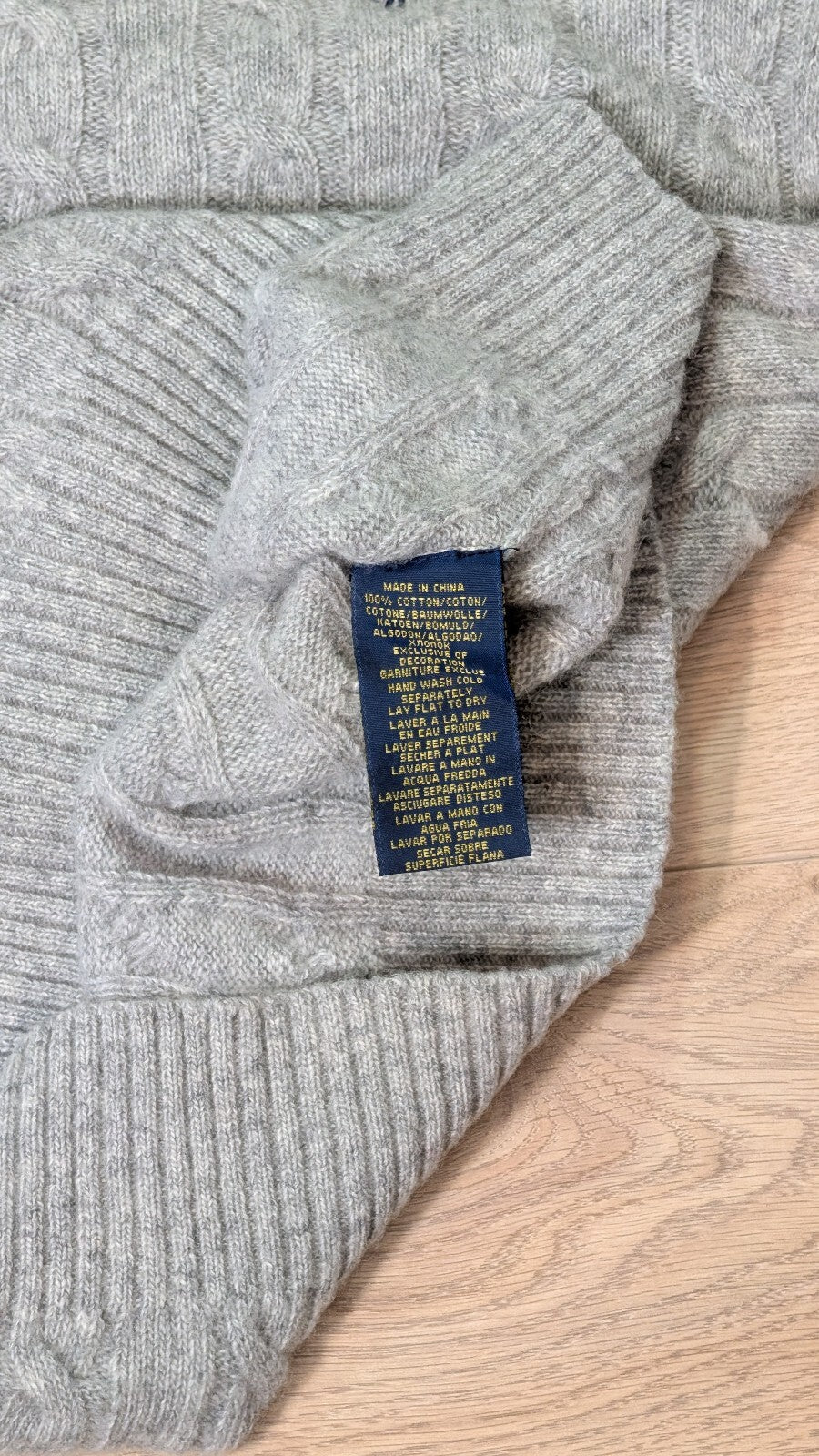 Ralph Lauren Men's Cable Knit Jumper Sweatshirt - Grey - Size Medium