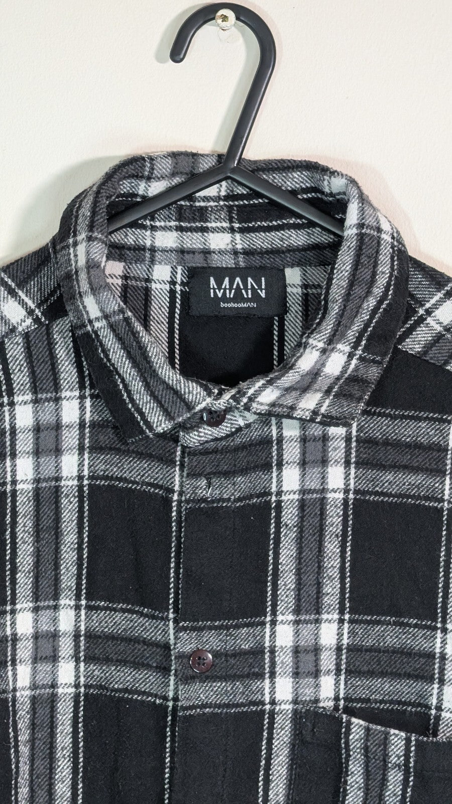 Boohoo Men's Check Shirt - Black - Size Large