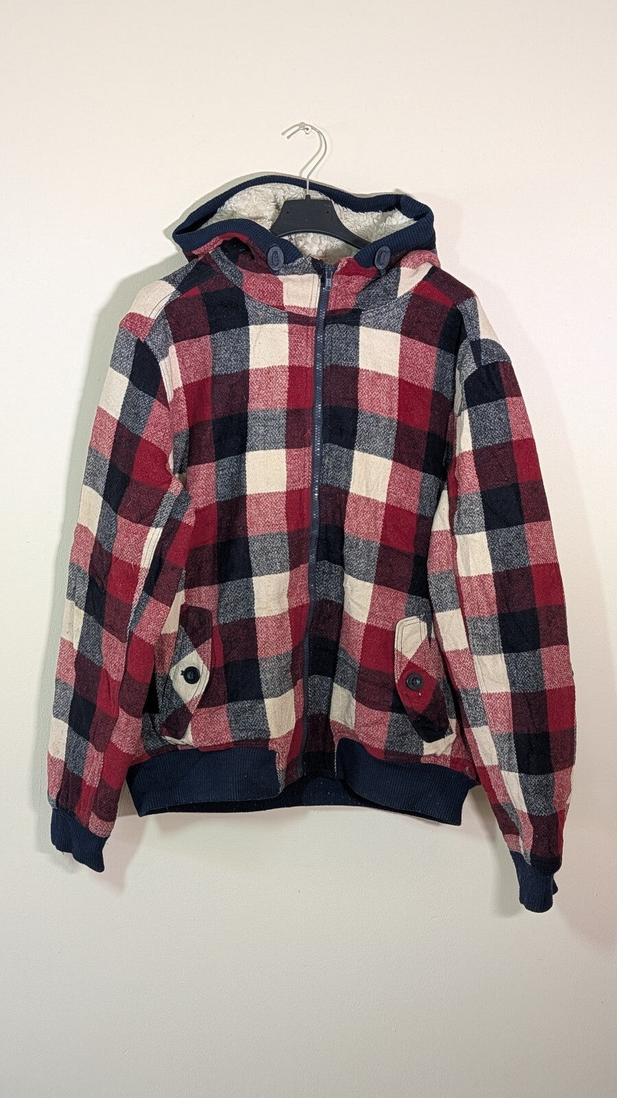H&M Men's Check Coat Jacket - Red - Size XL