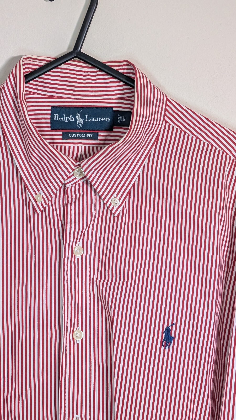 Ralph Lauren Men's Custom Fit Striped Shirt - Red - Size Large