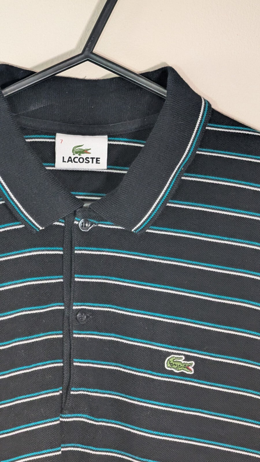 Lacoste Men's Striped Polo T Shirt - Black - Size 7 / XXL