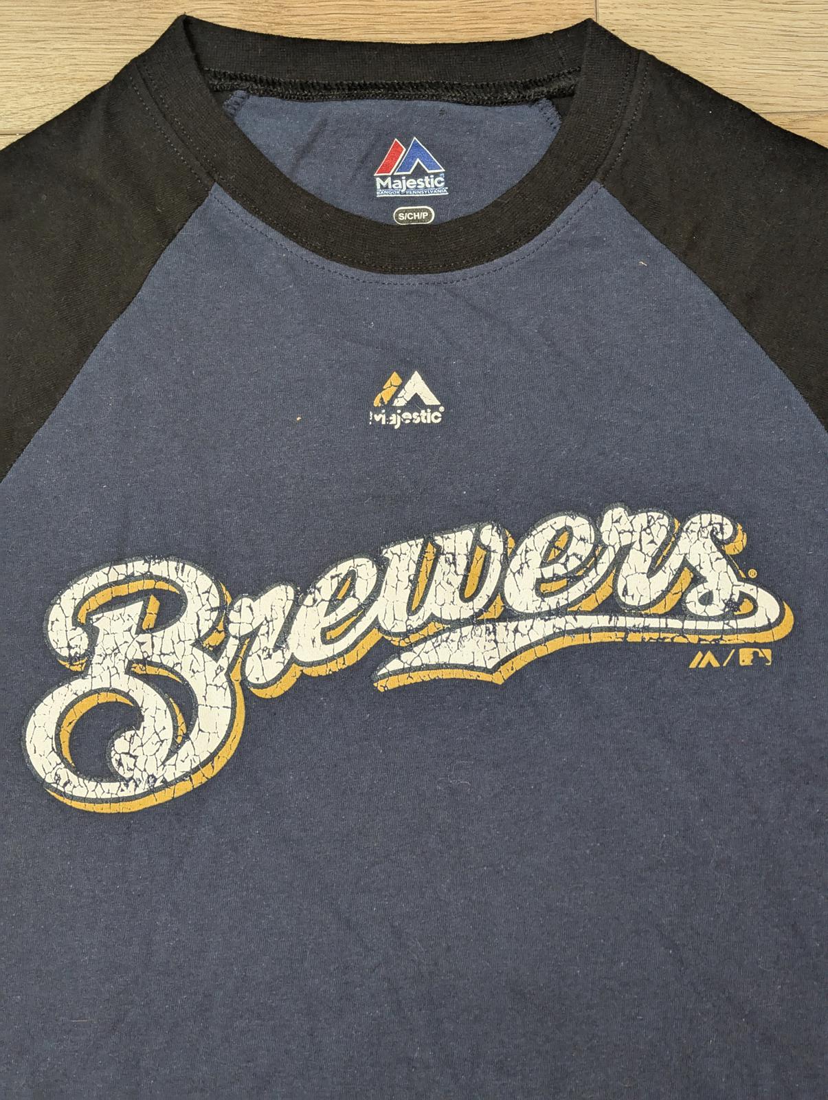 Majestic Men's Milwaukee Brewers MLB T Shirt - Blue - Size Small