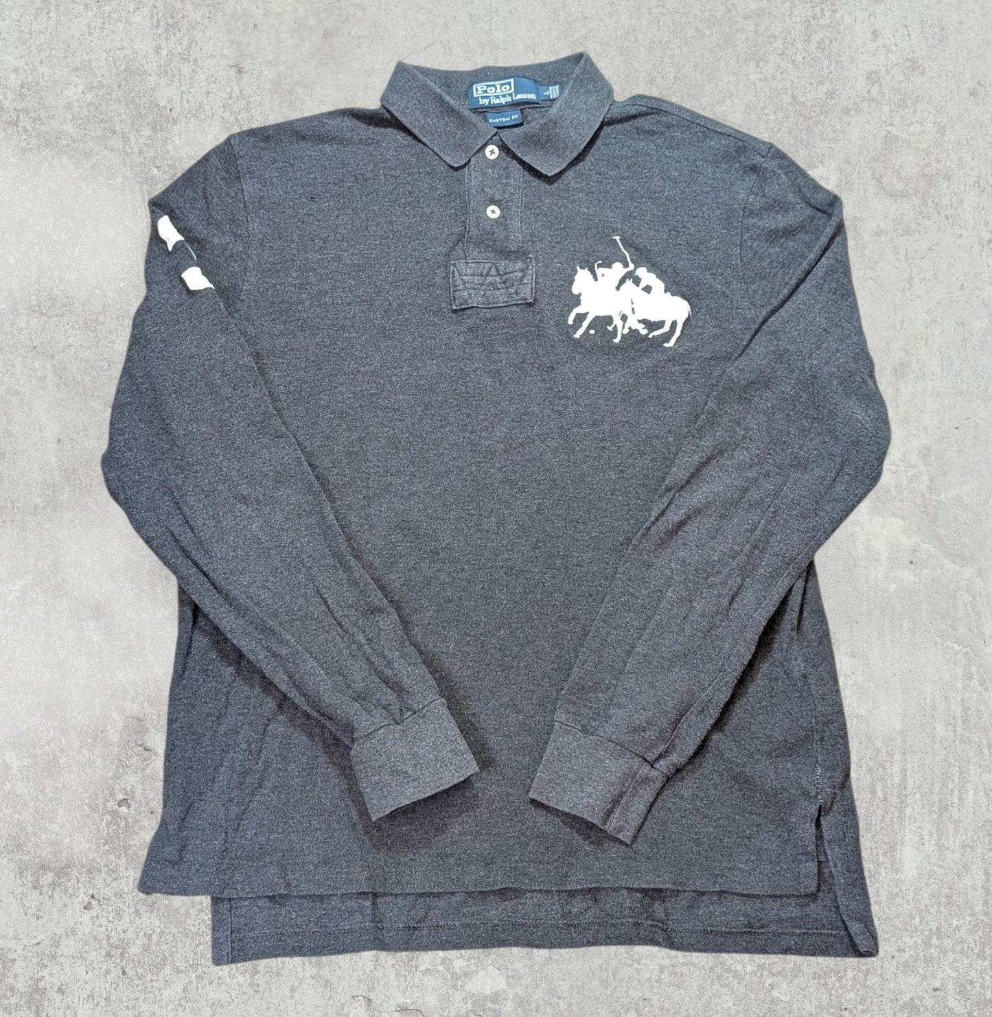 Ralph Lauren Men's Custom Fit Double Pony Polo T Shirt - Grey - Size Large