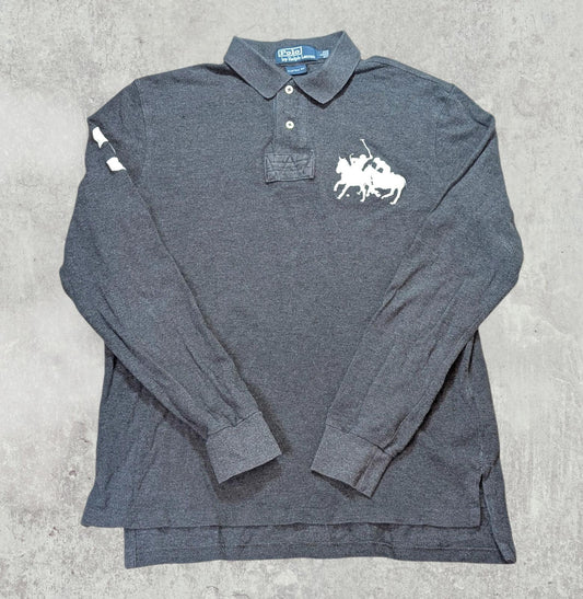 Ralph Lauren Men's Custom Fit Double Pony Polo T Shirt - Grey - Size Large