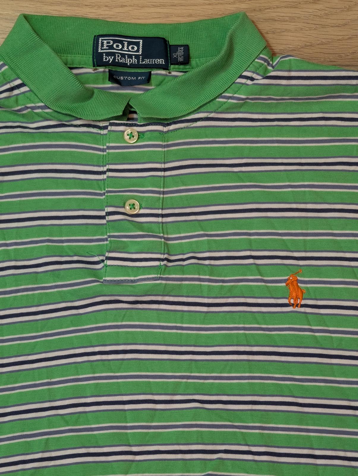 Ralph Lauren Men's Custom Fit Striped Polo T Shirt - Green - Size XL