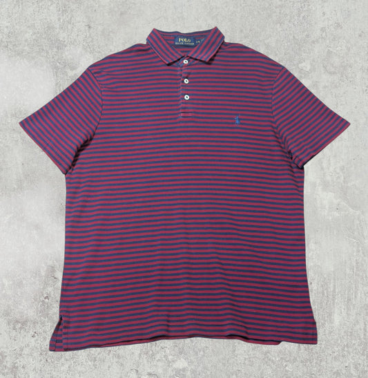 Ralph Lauren Men's Striped Polo T Shirt - Burgundy - Size Large