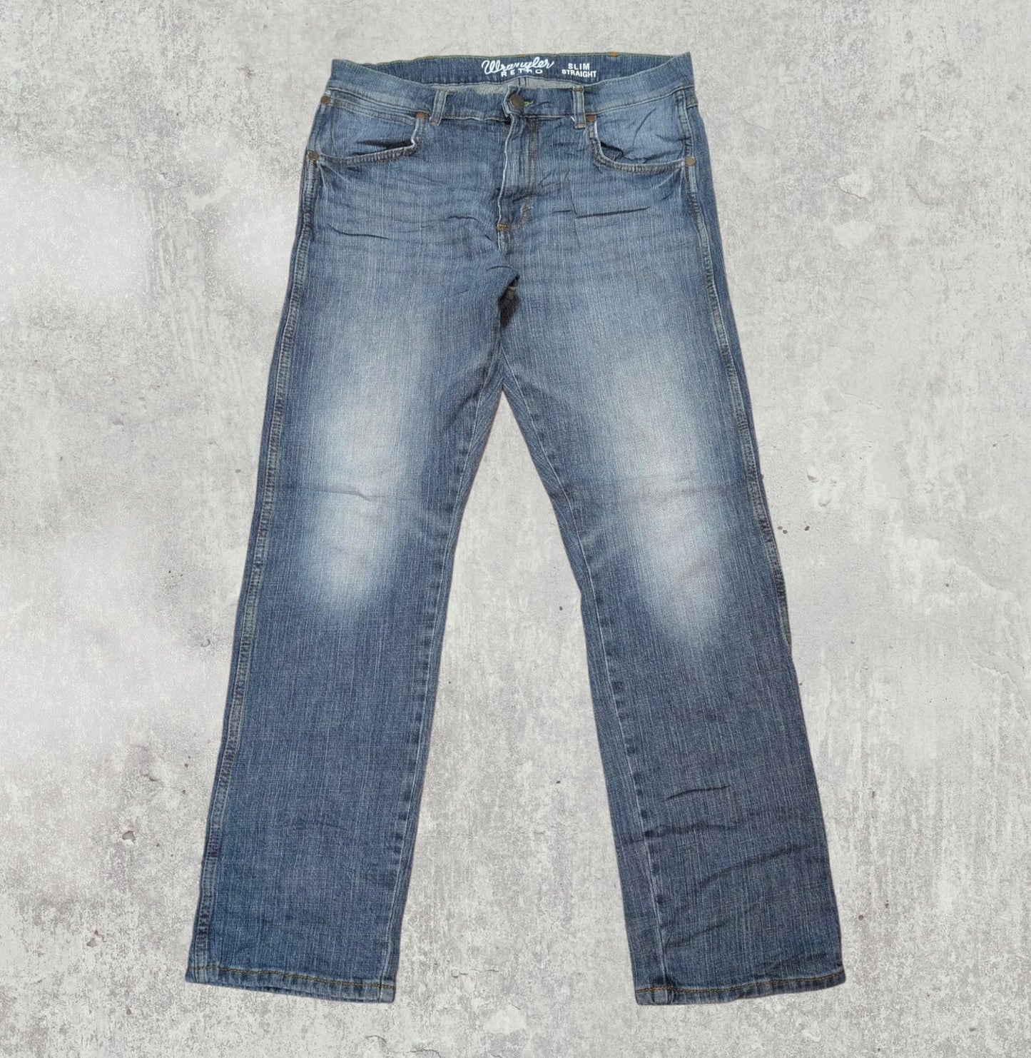 Wrangler Men's Slim Straight Jeans - Blue - Size 32W 32L