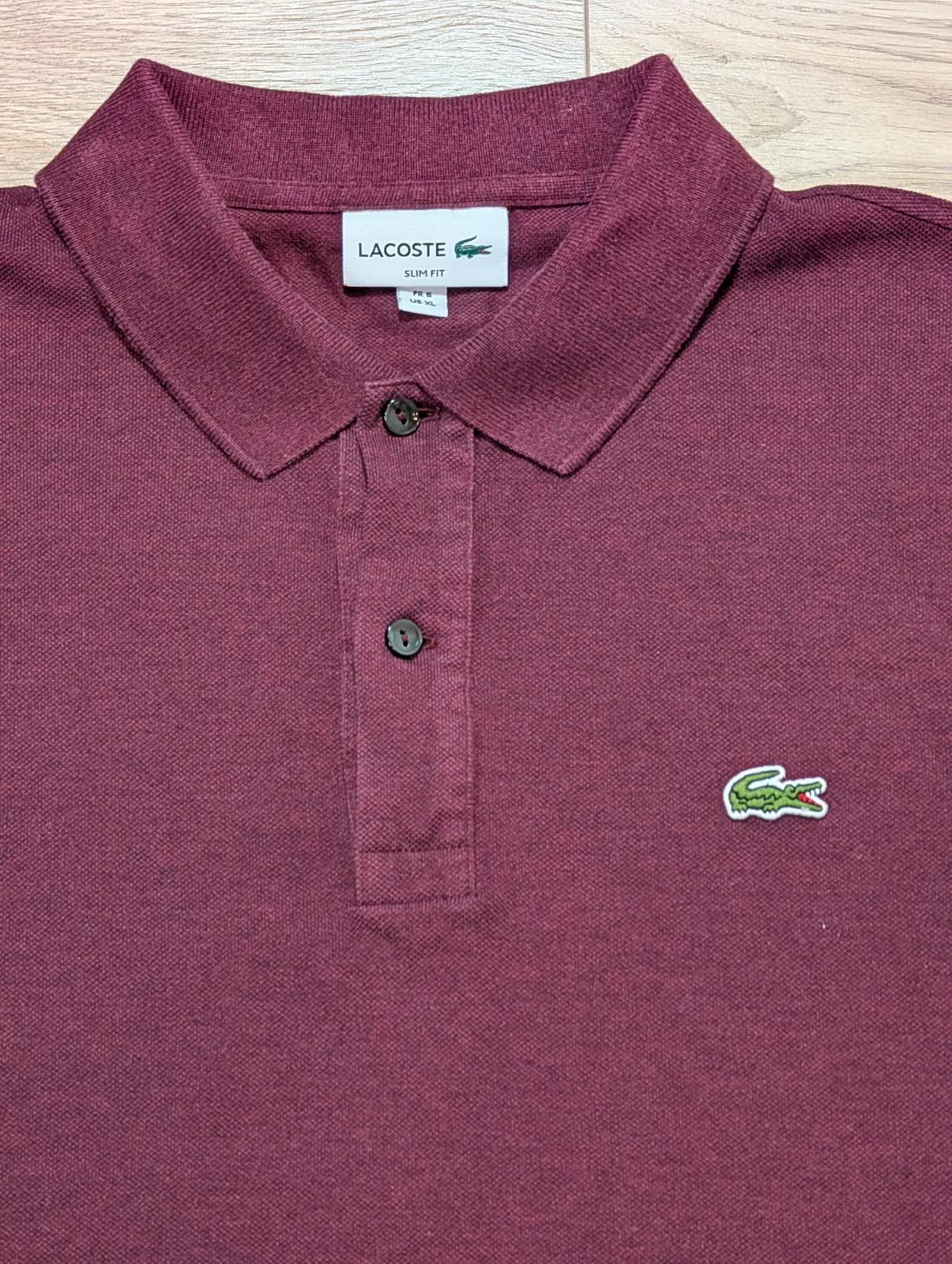 Lacoste Men's Slim Fit Polo T Shirt - Burgundy - Size 6 / XL