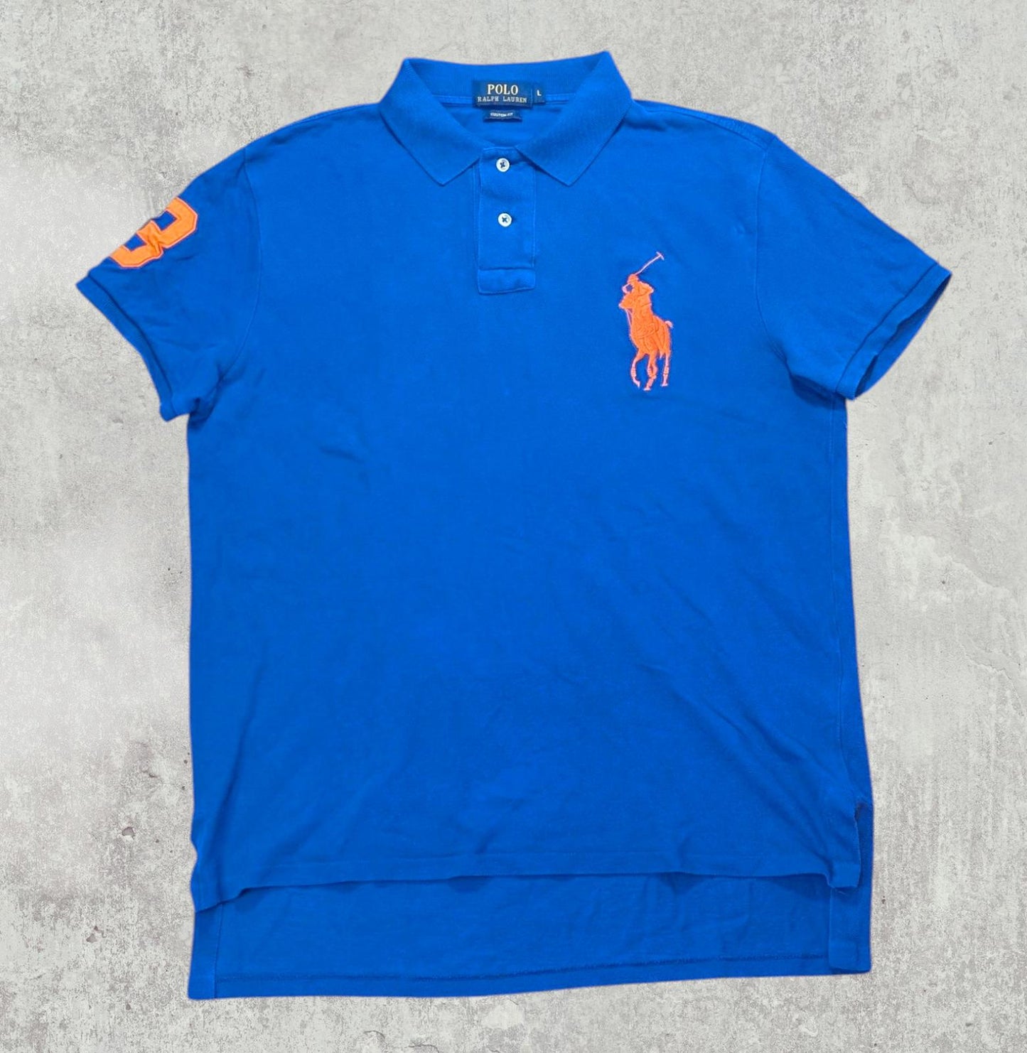 Ralph Lauren Men's Custom Fit Big Pony Polo T Shirt - Blue - Size Large
